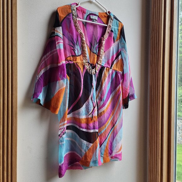 Bali Club Abstract Colorful Semi Sheer Tunic Size Large - Picture 3 of 14